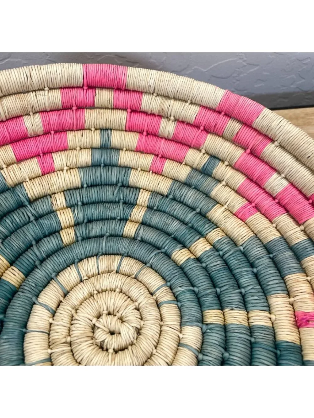 Set of 3 East African Colorful Coiled Baskets Bowls Structured Wall Art